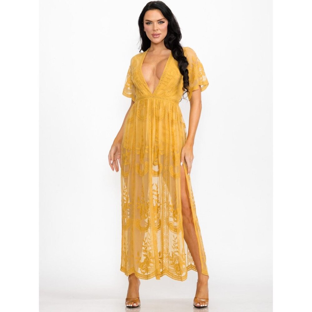 Umgee All Over Lace Maxi Dress Festival Cover-up Boho Feminine Beach Size SM NWT